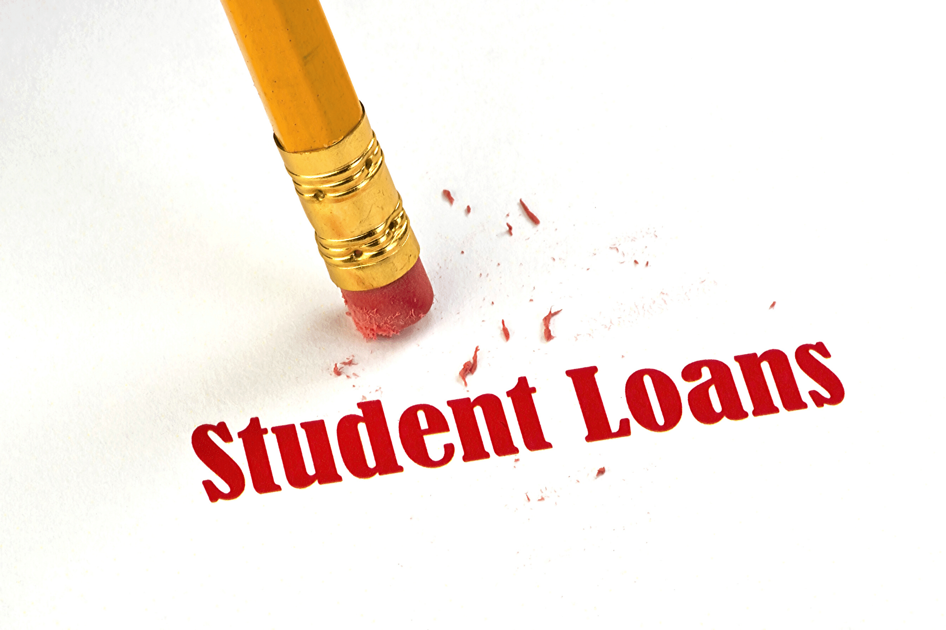 Pencil erasing the phrase, "student loans".