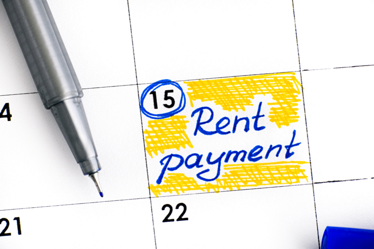 Reminder to pay rent in calendar with blue pen