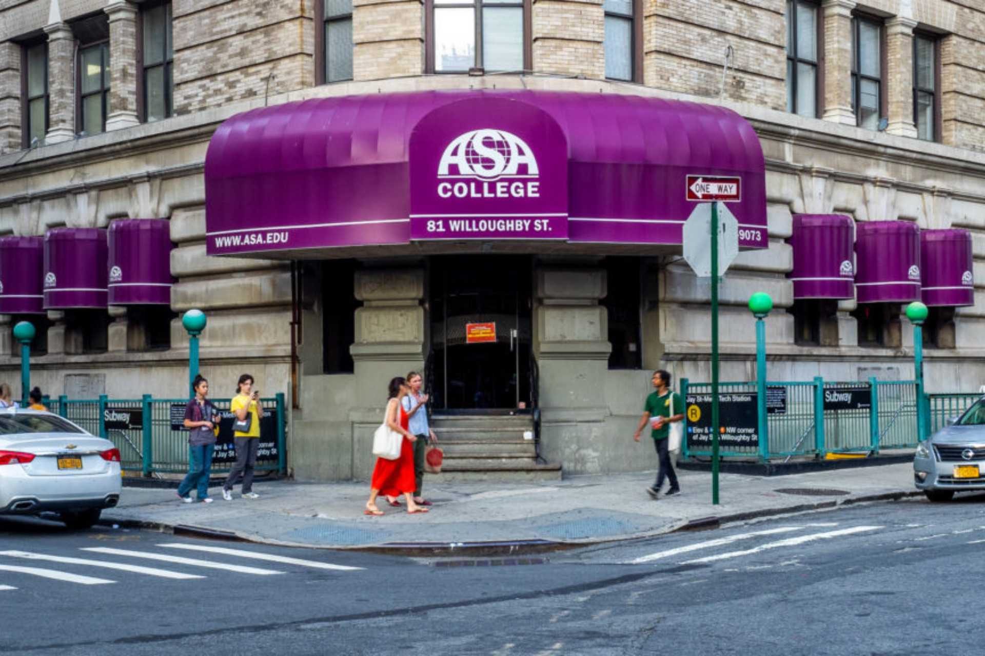 A street view of the awning for ASA College