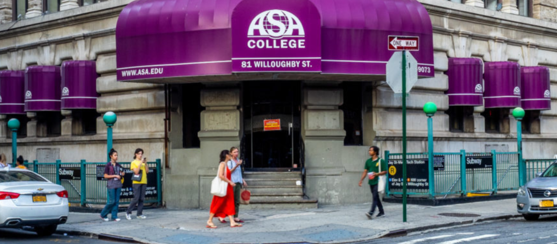 A street view of the awning for ASA College