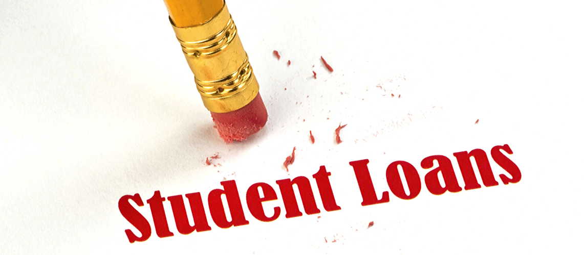 Pencil erasing the phrase, "student loans".